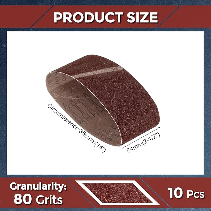 10 Pcs Sanding Belts 2-1/2 x 14 Inch 80 Grit Aluminum Oxide Abrasive Sandpaper for Belt Sander Metal Grinding Wood Working Weld Rust Removal