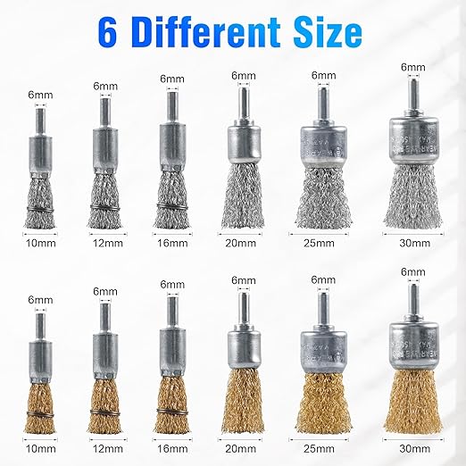 Rocaris 36 Pcs Wire End Brush for Drill with 1/4-Inch Shank, 6 Sizes Brass Coated & Carbon Steel Wire Drill Brush Set for Removal of Rust Corrosion Paint
