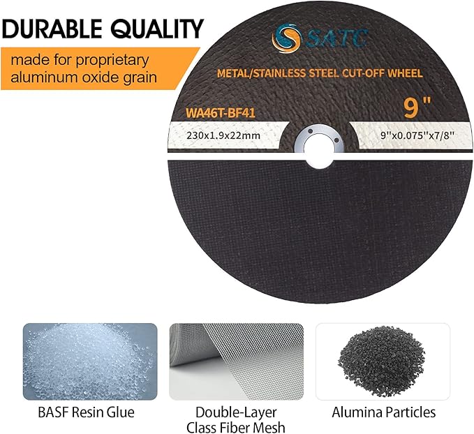 S SATC Die Grinder Cut Off Wheel 9 Inch 25PCS Cut Off Wheels Fit Angle Grinder Air Tool 9” x .075” x 7/8”