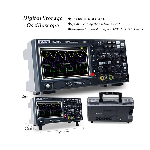 Hantek DSO2D15 Digital Storage Oscilloscope 150MHz 1GSa/s 8M,2 Channel,2CH+1CH with Signal Source