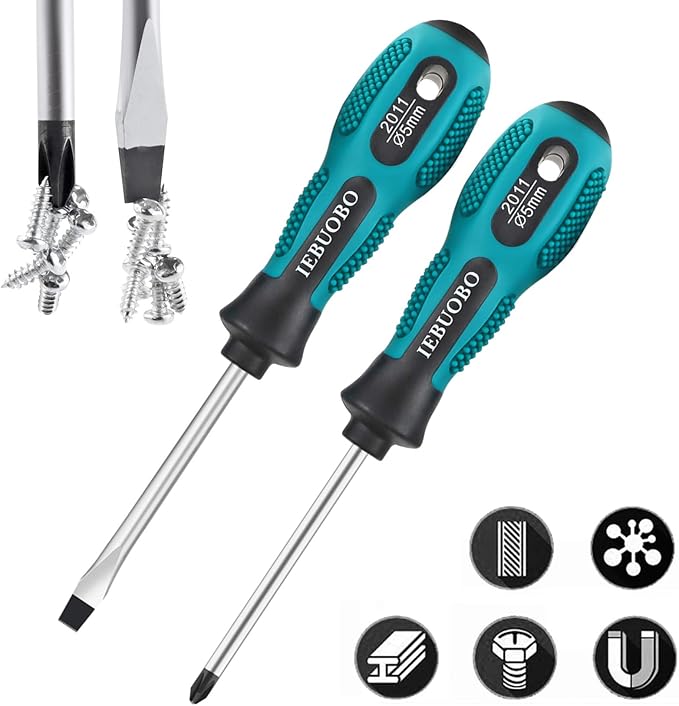 Magnetic Screwdriver Set 9 PCS,4 Phillips and 5 Flat Head Screwdriver Non-Slip for Repair Home Improvement Craft (Green)