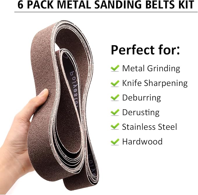2 x 72 Sanding Belts, 60 Grit 2x72 Aluminum Oxide Metal Grinding Belts, 2x72 Inch Sanding Belt for Metal Polishing, Knife Sharpening, 6 Pack(2x72in,60 Grit)