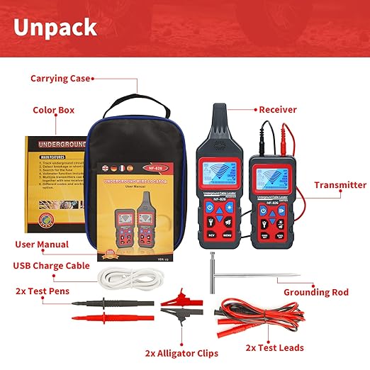 Underground Cable Locator, Rocky Mars Cable Tester Wire Tracker, NF826 Underground Wire Locator for Dog Fence Cables, Test Short Circuit Breaker of Wall