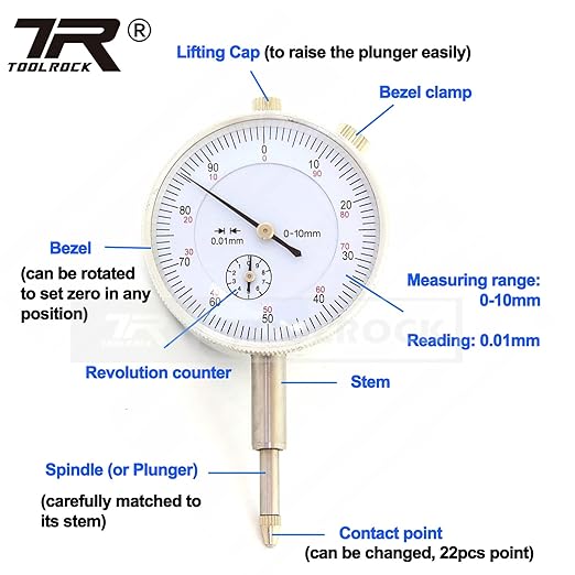 TR TOOLROCK Professional 0-10mm Dial Indicator Gauge with Magnetic Base & Point Precision Inspection Set Tester Gage Gauge 0.01mm