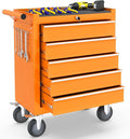 5-Drawer Rolling Tool Chest Toolbox, Rolling Tool Box with Wheels, Tool Chest with Keyed Locking System and Drawer Liners, Tool Box Organizer for Garage, Warehouse, Workshop(Orange)