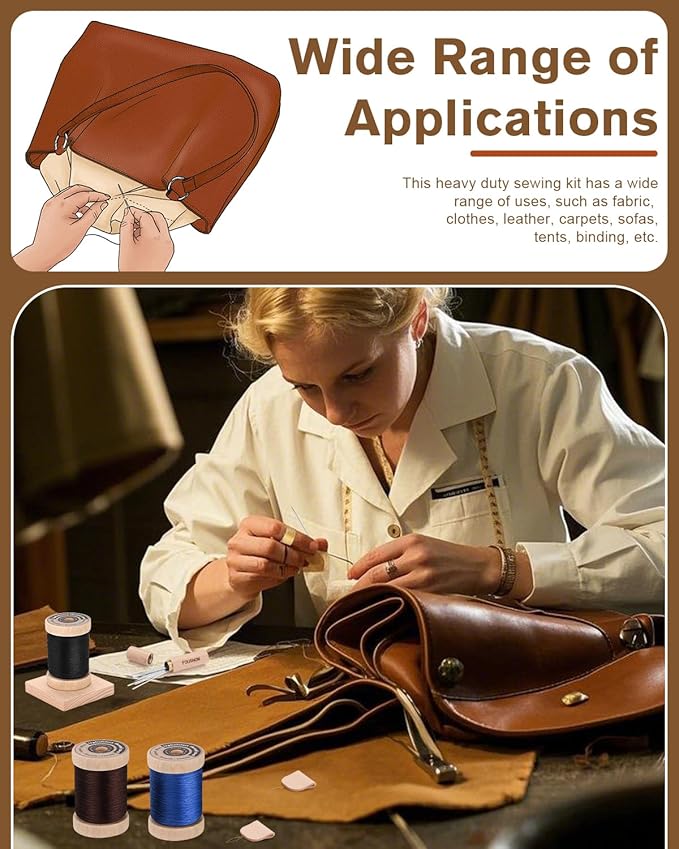 FOUSNOW Upholstery Repair Sewing Kit, 33 Pcs Needle and Thread Kit with Sewing Upholstery Needle Thread Rack Leather Binder Clips for Clothes Sofa Carpet Shoes Repair Crafts