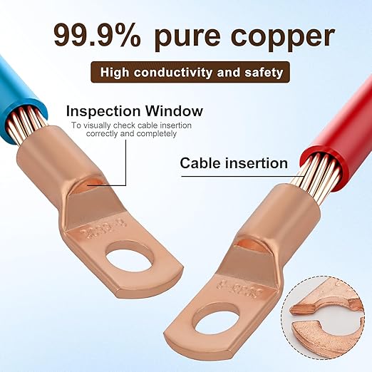 Thick Copper Electric Wire Lugs,10Pcs Bare Copper Gauge 2Awg-5/16(M8) Ring Heavy Duty Battery Cable Lugs Ends Ring Terminals Connectors with 10Pcs 3:1 Heat Shrink Tubing Assortment Kit