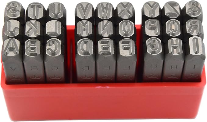 27pcs Heavy Duty Steel Stamp Uppercase Letters 5/16 8mm Hand Stamping Character Mark Code Alphabet Punch Kit for Bracelet Ring Jewelry Sheet Metal Plate Making Mold Die
