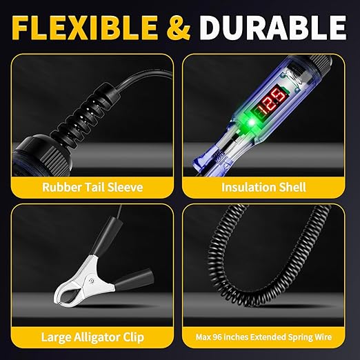 Test Light Automotive 3-120V DC LED Digital Circuit Tester with Voltage Display, Auto Bidirectional Voltage Tester, Electric Test Probe Pen for Car Battery Polarity Continuity Fuses