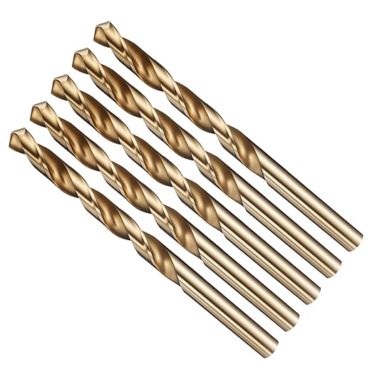 Drill Bit, 11/32" Cutting Diameter (8.731mm), 4241 HSS Gold 118° Cutting Angle Versatile Jobber Bits - (Applications: for Drilling Plastic Wood Soft Thin Metal), 5-Pieces