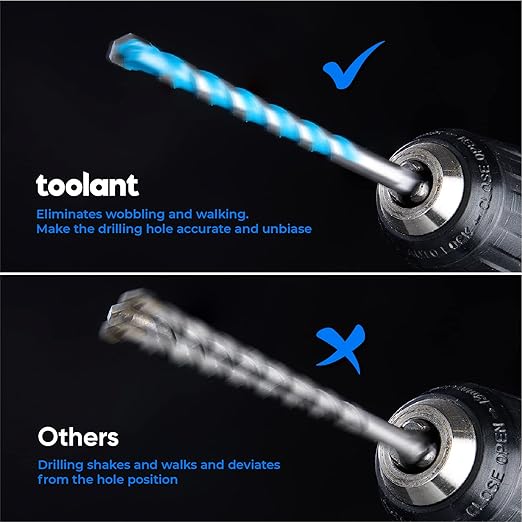 toolant 1/4" Concrete Drill Bit Set & Masonry Drill Bit Set, Shockproof Hex Shank Hammer Drill Bit Set for Glass/Brick/Plastic/Cement/Tile, Industrial Strength Carbide Drill Bit Tip 1/4" Box of 10