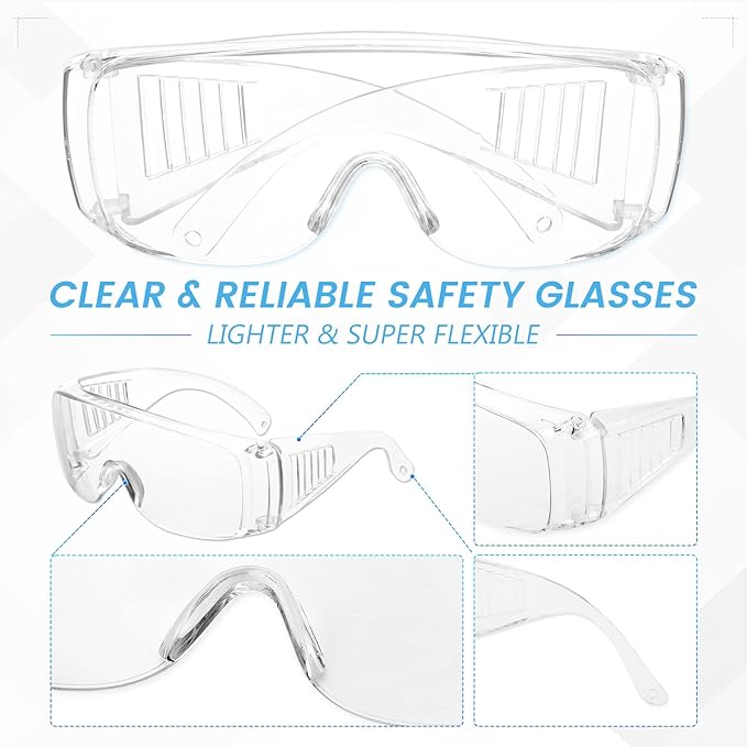 WFEANG Clear Safety Glasses bulk, Lightweight Protective Eyewear For Men Women, Over Goggles Impact Scratch Resistant