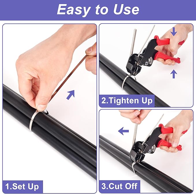 RUTU Stainless Steel Zip Tie Gun Set, All-in-one Stainless Steel Cable Tie Gun Set with 150pcs Zip Ties, Adjustable Resistant Heavy Duty Cable Ties for Exhaust Pipes Automotive Poultry Fence