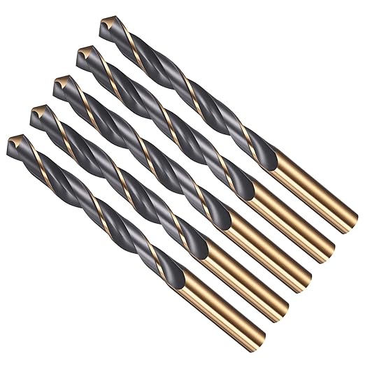 Drill Bit, 10.5mm Cutting Diameter, 4341 HSS Gold and Black 118° Cutting Angle Number Jobber Bits - (Applications: for Drilling Soft Metal Plastic Wood), 5-Pieces