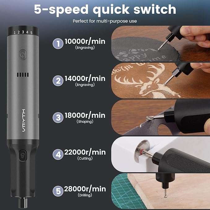 iPen E2 Cordless Rotary Tool,7.2 V Rotary Tool Kit with 44 PCS Accessories,5 Variable Speed,28000 RPM And USB Charging,Mini Rotary Tool for DIY Crafts/Carving/Sanding/Polishing/Cutting/Drilling