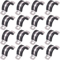 Glarks 16Pcs 20MM 2 Hole U-Tube Strap Clamp Set - 304 Stainless Steel Rubber Cushion Rigid Pipe Strap U Bracket Assortment Kit for Fixing (20mm)