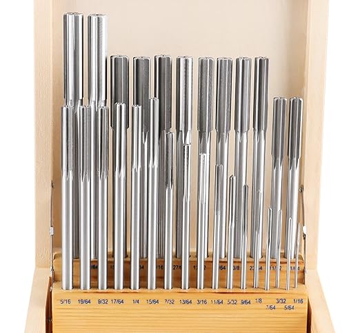 Accusize Industrial Tools 29 Pc 1/16'' to 1/2'' by 1/64'' H.S.S. Chucking Reamer Set, Straight Flute, Right Hand Cut, 5500-SF00