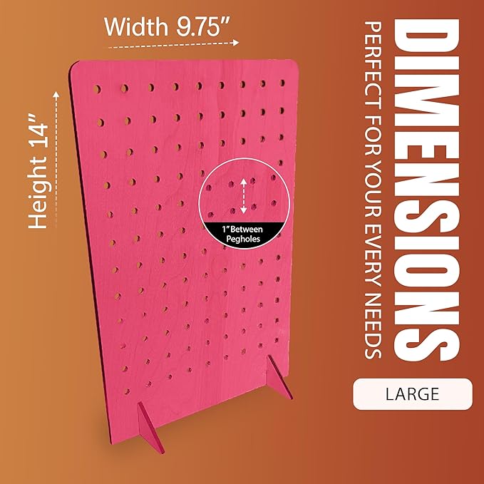 Torched Pegboard Display Stand for Jewelry, Craft Shows, Selling, Vendor Events, Tools, Peg Board Accessories Rack Organizer, Large 9.75" L x 4.3" W x 14" H, Pink