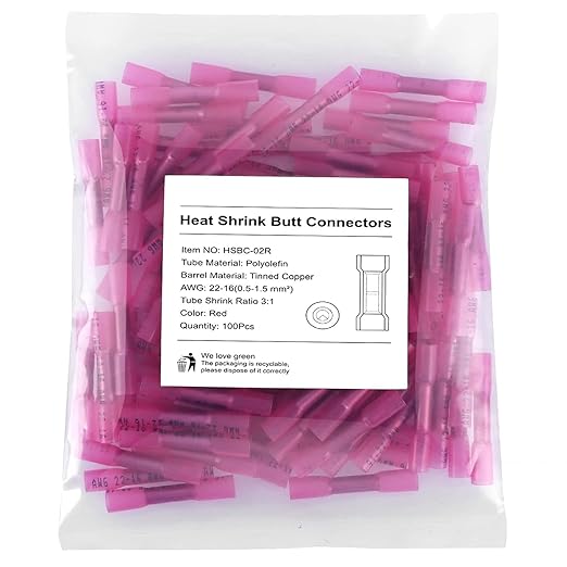 100PCS Heat Shrink Butt Connectors, Solder Butt Splice for Marine Automotive,Red