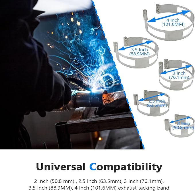 5PCS Stainless Steel Welding Tacking Band Clamp,Clamp-On Exhaust Pipe Tacking Band for Welding Fabrication (Including 2 Inch 2.5 Inch 3 Inch 3.5 Inch 4 Inch)