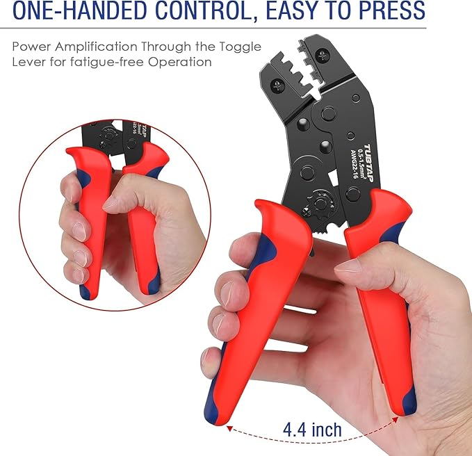 TUBTAP Crimping Tool for Non-Insulated Terminal, AWG 22-16 Ratcheting Wire Crimper with 300PCS Female Spade Connector Terminal Crimper