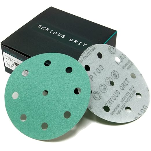 5-Inch 9-Hole 100 Grit Sanding Discs - Heavy-Duty Hook & Loop Film Discs - Sandpaper for Random Orbital Sanders - 50 Pack Box