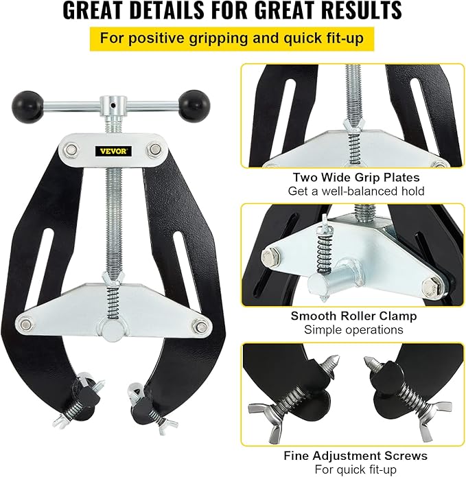 VEVOR Pipe Clamp, 2 to 6 in, High Strength Ultra Clamp with Quick Acting Screws, Steel Pipe Alignment Tool with Lightweight Design, Black