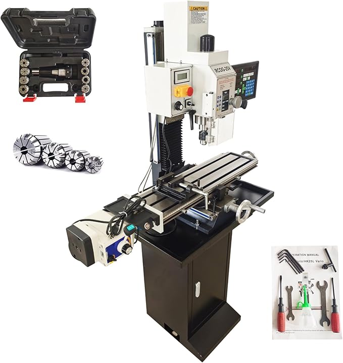 110V Mini Drilling and Milling Machine R8 Spindle Taper, 0.9" Max Drilling Vertical Mill Drill Machine with 50-2250RPM Variable Speed Benchtop Mill/Drill Machine with Supporting Base