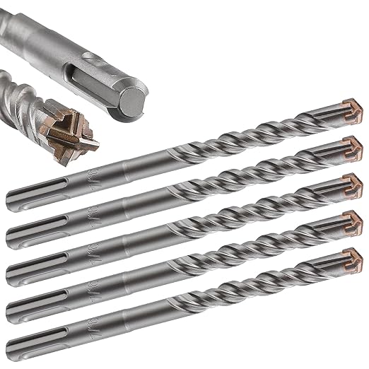 5pcs 7/16" X 6"-4" Cross-Type Double Thread Carbide Drill Bits for Concrete, Brick, Stone, Hammer Drill