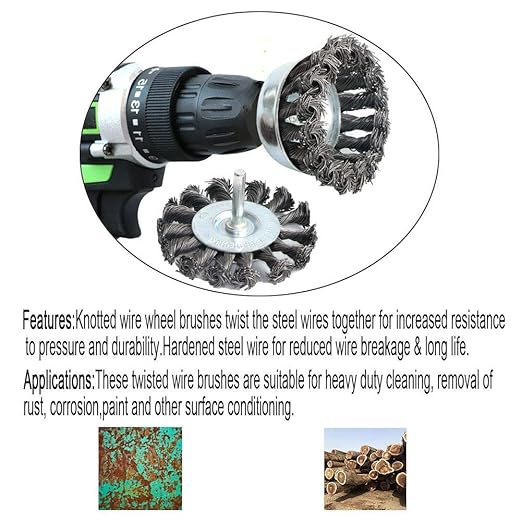 3PCS 3 Inch Knotted Wire Wheel Brushes Kit for Drill with 1/4-Inch Shank,Twist Brush Set Perfect for Rust Removal, Corrosion and Paint,Wire Wheels for Power-Operated Grinders