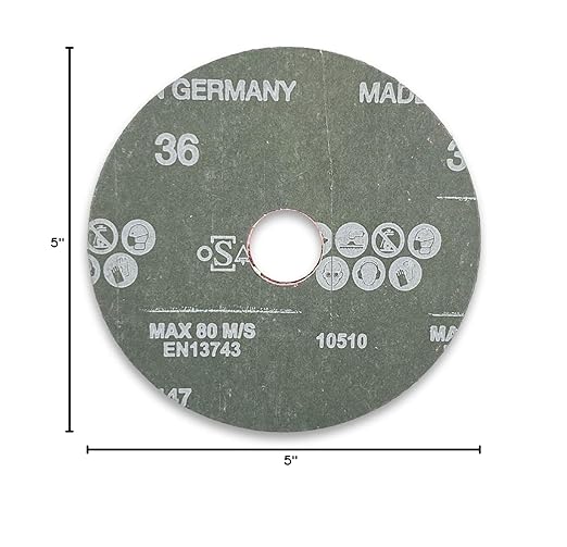 VSM 149549 Resin Fiber Disc, Red, Coarse Grade, Fiber Backing, Ceramic Plus, 24 Grit, 5" X 7/8" Arbor Hole, Pack of 50