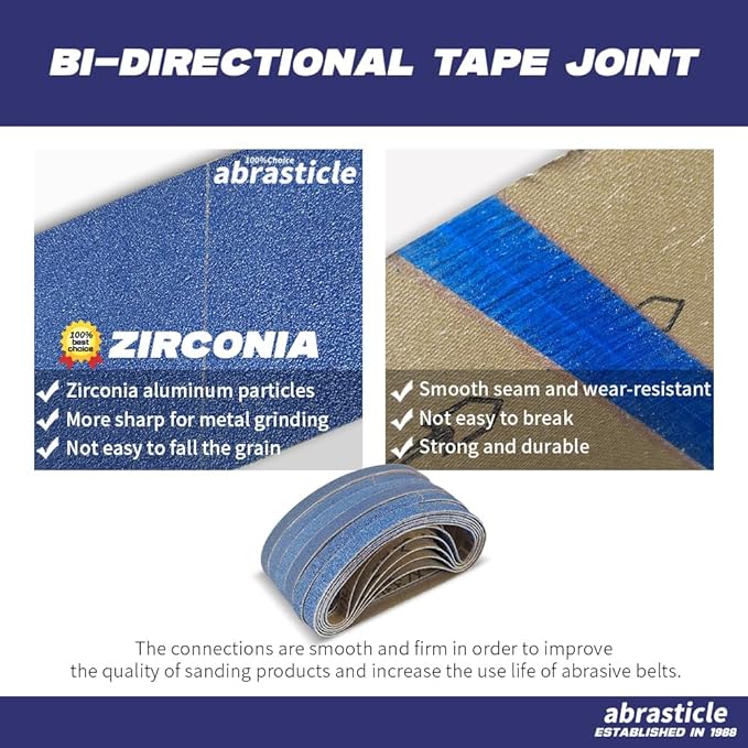 3/8" x 13" Zirconia Sanding Belts for Metal, 3/8 x 13 Inch Zirconia Metal Grinding Sand Paper, 36 PCS 6 Each of 60/80/100/120/180/240 Assorted Grits