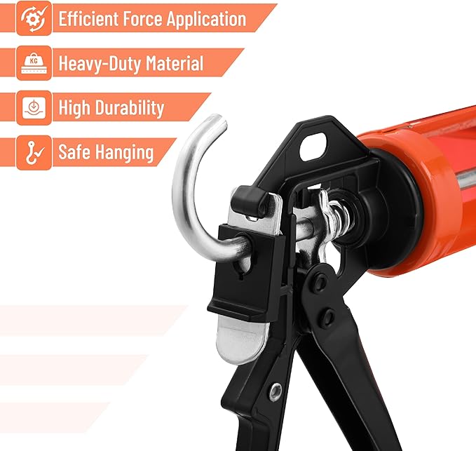 Bates- Caulking Gun, 12:1 Thrust Ratio, Black & Orange, Caulking Tool Gun, Caulk Gun No Drip, Hand Caulking Guns, Silicone Gun, Caulking Gun Tool, No Drip Caulk Gun, Caulk Guns, Caulking Gun Dripless