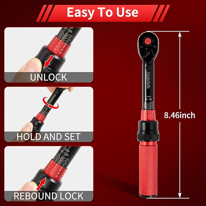 1/4-Inch Drive Click Torque Wrench, Dual-direction Adjustable Torque Wrench 10-50in.lb/1.1-5.7Nm, 72 tooth High Precision Small Torque Wrench with Dual Range Scales for bike, motorcycle