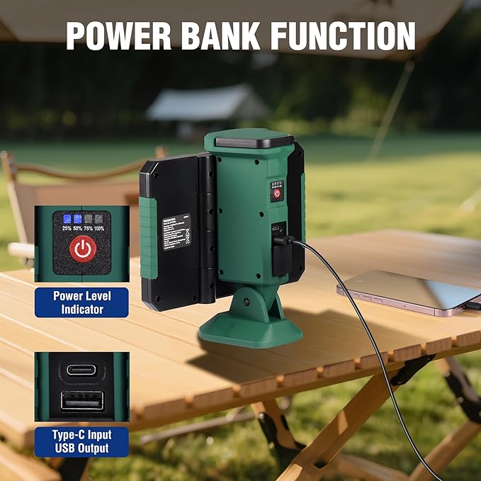 WORKPRO Rechargeable USB-C LED Work Light, Foldable Magnetic Light with Hanging Hook, 270° Rotatable, Tripod Mountable, Cordless Flashlight Light for Garage, Workshop, Auto Repair, Camping