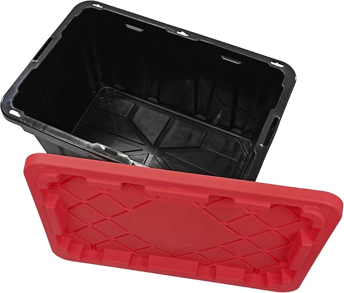 CX BLACK & YELLOW, XTRA TALL 27-Gallon Heavy Duty Tough Storage Container & Snap-Tight Lid, (28.5"L x 19.4"W x 15.2"H), Weather-Resistant Design and Stackable Organization Tote [4 Pack]