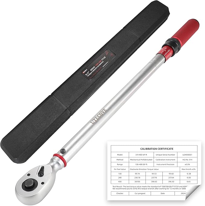 3/4 Inch Torque Wrench, 60 Tooth Torque Wrench 3/4 Drive 100-400FT.LB/136-542N.M with a Solid Storage Case