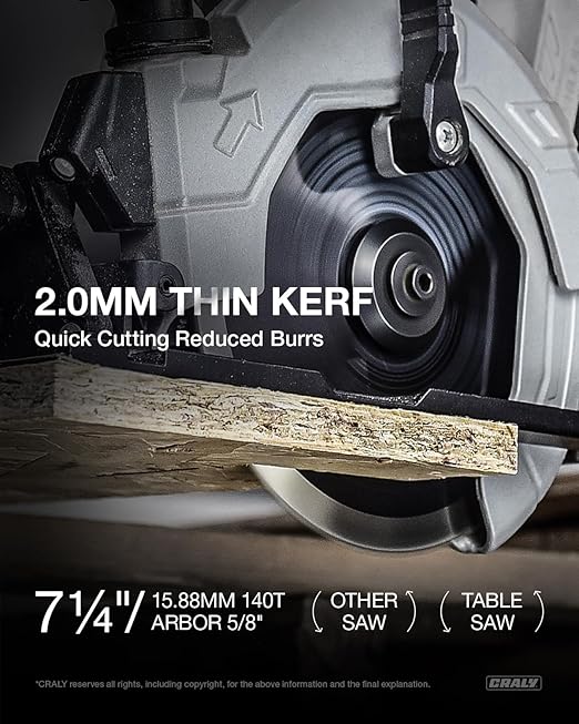 CRALY 7-1/4 Inch 140 Teeth Circular Saw Blade, 5/8 Inch Arbor, Thin Kerf, for Cutting Plywood, OSB, Plastic, Paneling & Vinyl Siding, 2-Pack(C07140WB-2)