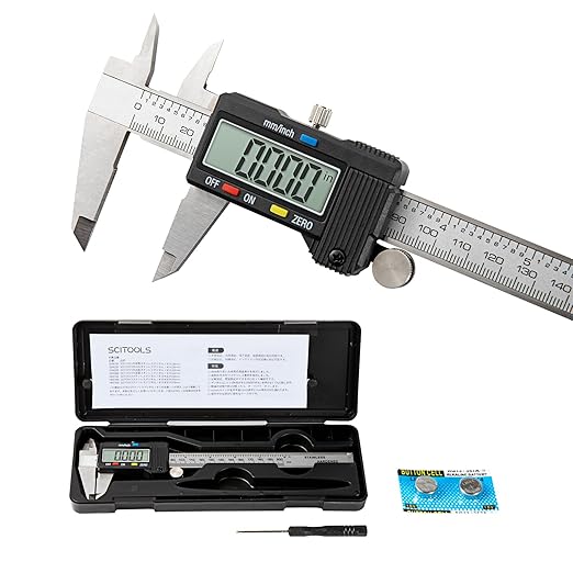 Digital Caliper 0-8" Measuring Tool with Metal Ruler, Micrometer Caliper with Auto-Off Feature, Interchangeable Between inches and millimeters for DIY/Household and 3D Printing, Black