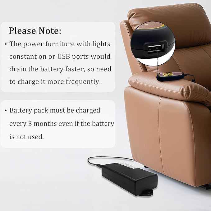 Power Recliner ZBPOWER 4000mAh Wireless Rechargeable Battery Pack Kits with Wall Power Supply and Y Power Cable
