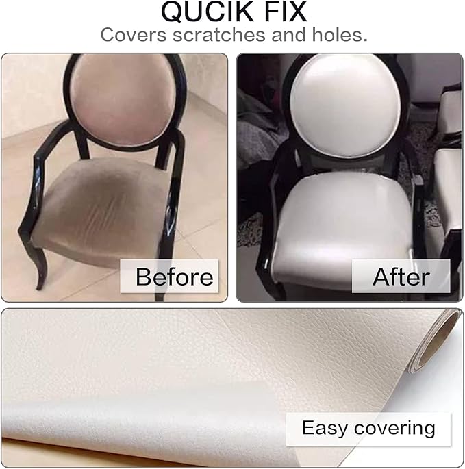 Leather Repair Patch Kit – 17x79 Inch Instant Repair for Scratches, Cracks & Peels on Furniture, Couch, Sofa, Car Seats, Handbags, Cabinets – Heavy-Duty Adhesive Leather Repair Tape (Beige)