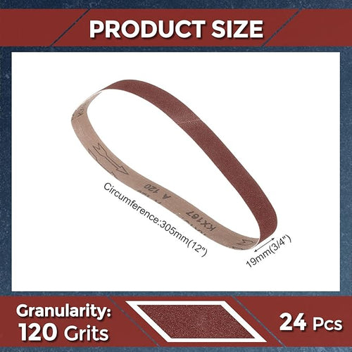 24 Pcs Sanding Belts 3/4 x 12 Inch 120 Grit Aluminum Oxide Abrasive Sandpaper for Belt Sander Metal Grinding Wood Working Weld Rust Removal