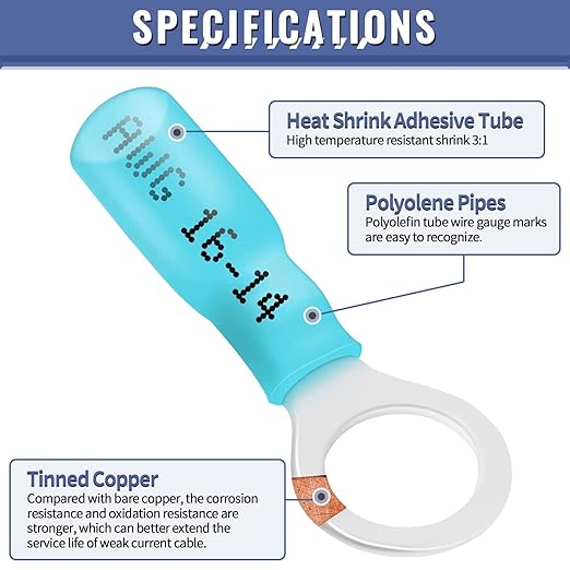 720PCS Marine Grade Heat Shrink Wire Connectors, Sopoby Electrical Connectors Kit of Tinned Red Copper, Waterproof Crimp Insulated Ring Fork Spade Butt Splice AWG 22-10