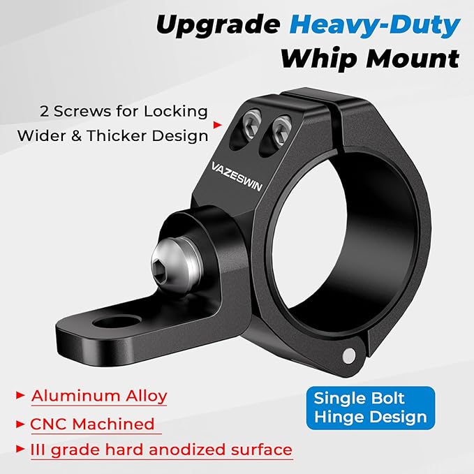 2PCS Solid UTV Whip Light Mount, Aluminium Alloy Thickened UTV Flag Mount, Heavy Duty Light Bar Mounting Bracket 360° Rotation Adjustable Roll Bar Clamp for 1.5"/1.75"/1.85"/2"/2.1" Roll Cage