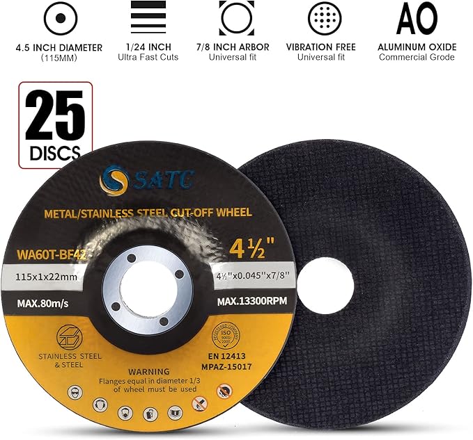 S SATC 25PCS 4 1/2 Cut Off Wheel Grinder Blades 4-1/2" x .045 x 7/8" Cutting Disc Cutting Wheel Die Grinder Cut Off Blades Fits Angle Grinder Air Tool
