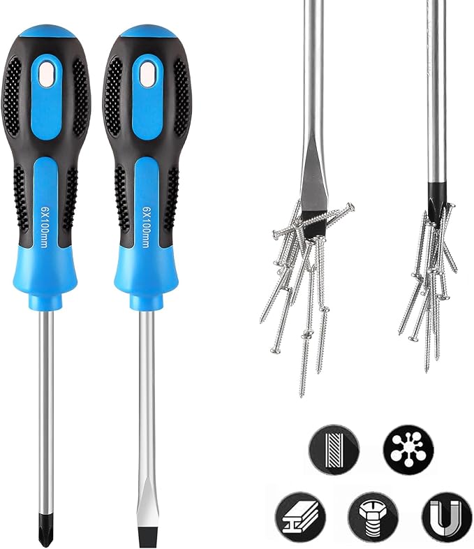 Magnetic long Screwdriver Set 10 PCS,5 Phillips and 5 Flat Head Precision Screwdriver,Professional Cushion Grip and Non-Slip for Repair Home Improvement Craft