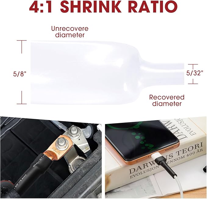 Heat Shrink Tubing 4:1 Dual Wall Adhesive Liner Wires Cable Wraps Connection Protection (Clear, 5/8"-18ft)