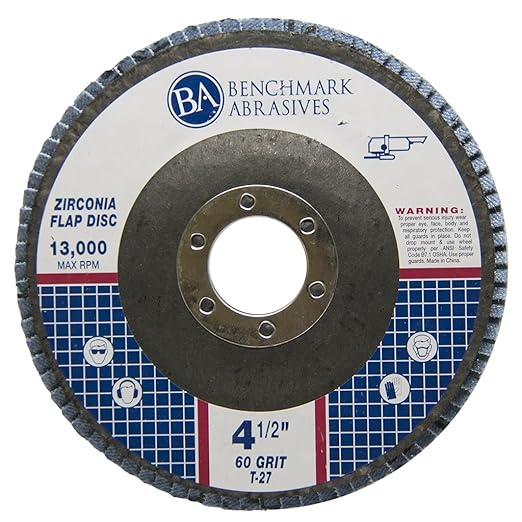 Benchmark Abrasives 4.5" Premium Zirconia Type 27 Flat Flap Discs Grinding Wheels for Sanding Stock Rust Removal Finishing Grinding Deburring Stainless Steel, 7/8" Arbor (100 Pack) - 60 Grit