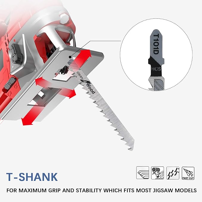 20-Piece T101D 4 Inch 6 TPI Assorted T-Shank Jig Saw Blades Set for Clean Cutting Wood