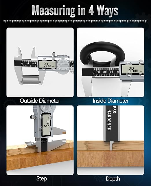 Digital Caliper, (ABS) Absolute Scale Caliper 8in, IP54 Electronic Measuring Tool, Inch/MM/Fraction, Auto-Off LCD Stainless Steel Waterproof Micrometer Vernier Caliper, with Feeler Gauges